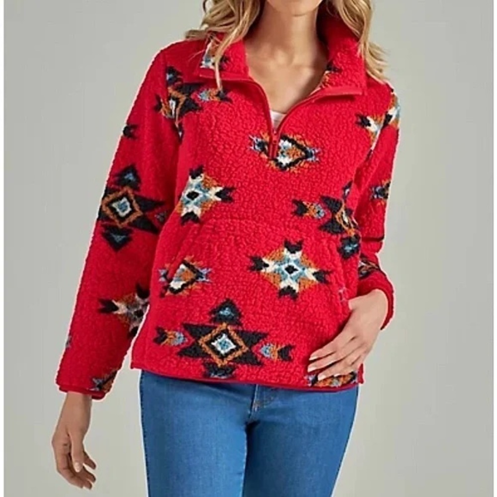 Women’s WRANGLER Retro tango red Sherpa 1/4 zip pullover- Size XXL